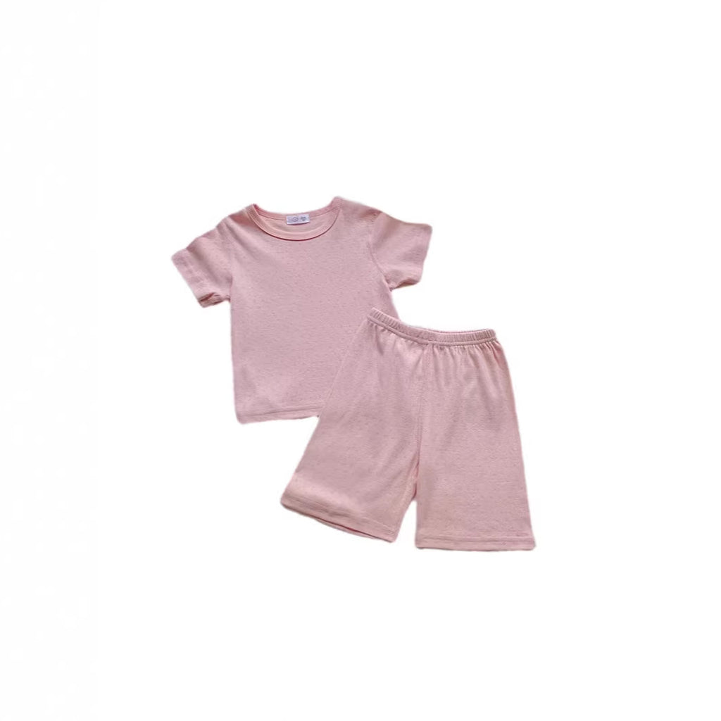 Children's Summer Sleepwear Set, Girls' Lightweight Short Sleeve and Shorts Breathable Cotton Pajamas, Baby Air Conditioning Home Wear