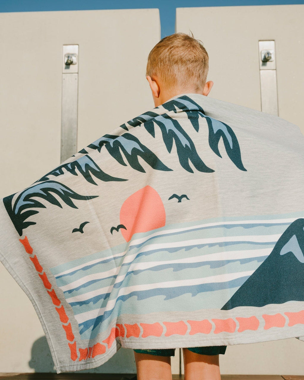 Chasing Waves Kids Beach Towel | Gray Surf Graphic