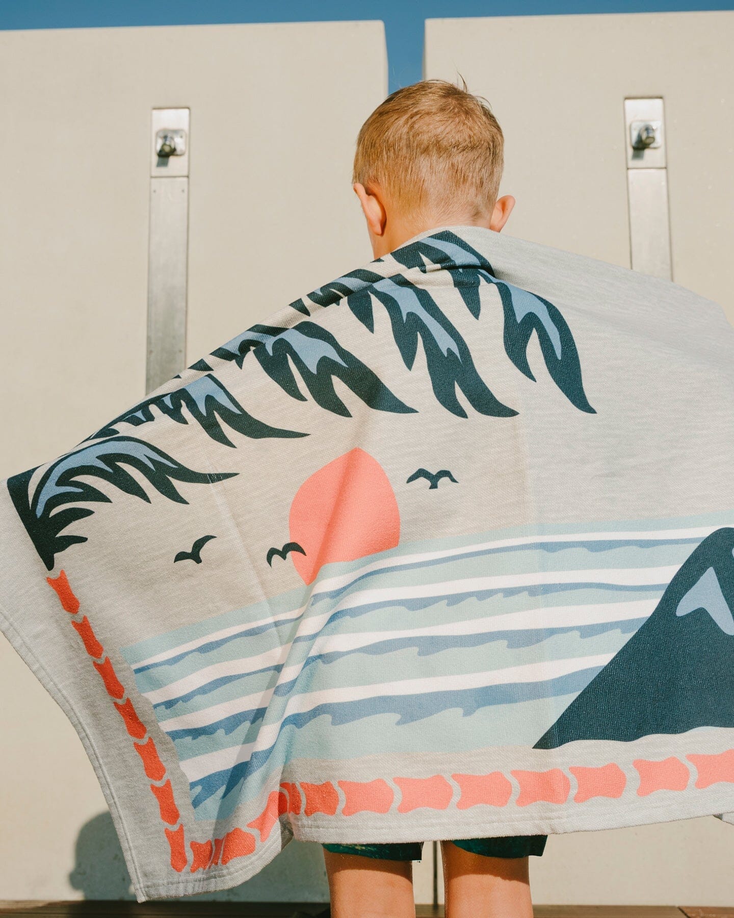 Chasing Waves Kids Beach Towel | Gray Surf Graphic