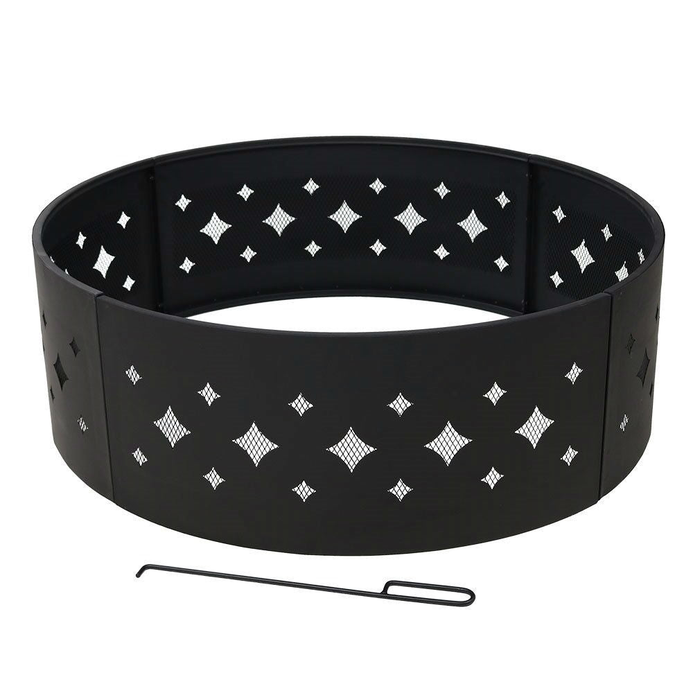 Heavy Duty 36" Black Steel Fire Pit Ring with Diamond Pattern