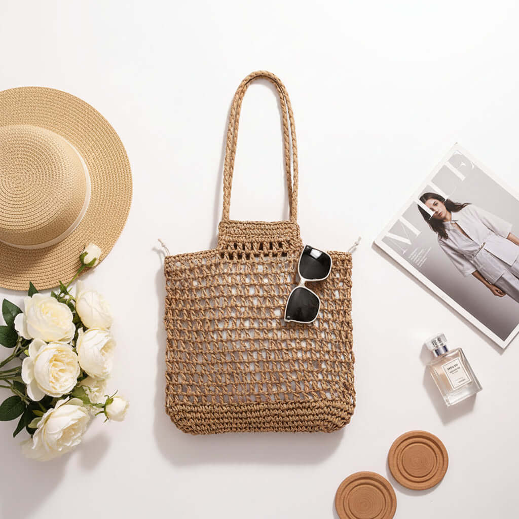 Hollow out straw beach bag Vacation Beach Bag Shoulder Bag-0