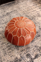 Jasmine Moroccan Leather Pouf | Handcrafted Floral Embroidered Ottoman