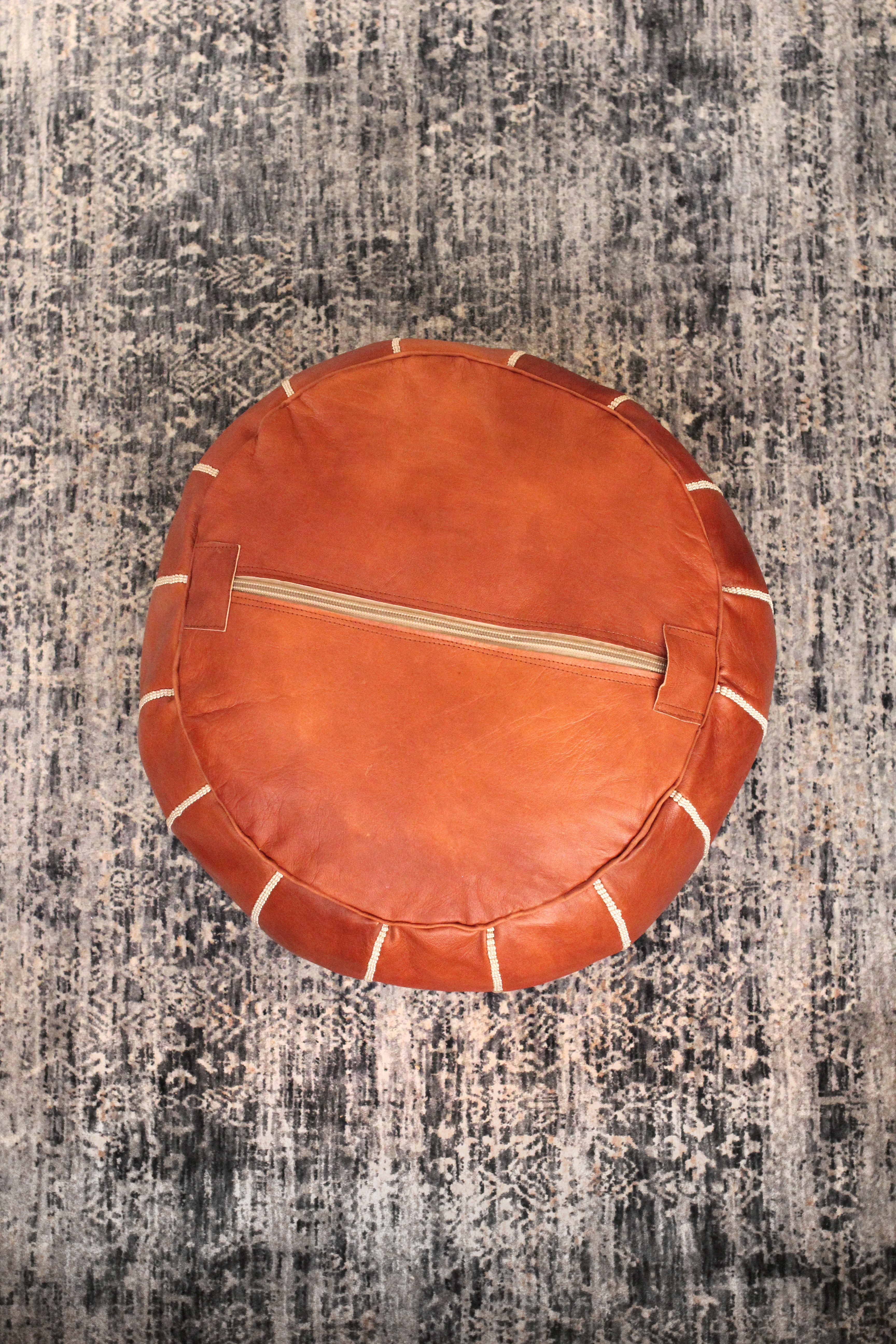Jasmine Moroccan Leather Pouf | Handcrafted Floral Embroidered Ottoman