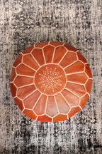 Jasmine Moroccan Leather Pouf | Handcrafted Floral Embroidered Ottoman
