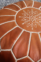 Jasmine Moroccan Leather Pouf | Handcrafted Floral Embroidered Ottoman