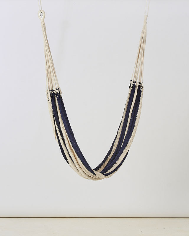 Macrame Mountaineer Hammock | White & Navy | Handcrafted Outdoor Hammock