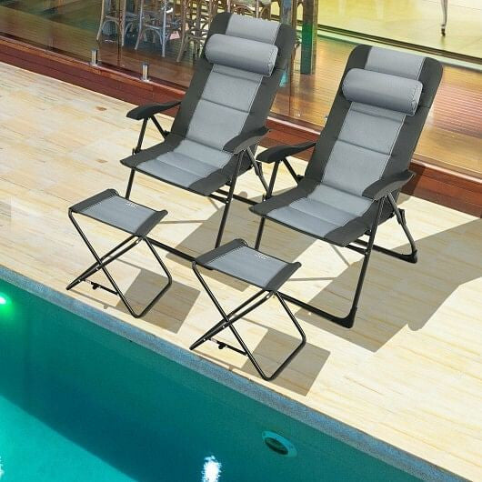 Set of 2 Patiojoy Patio Folding Dining Chair with Ottoman Set Recliner Adjustable-Gray-0