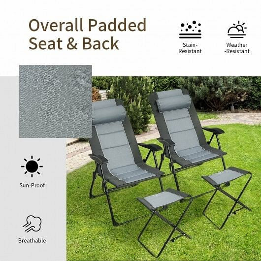 Set of 2 Patiojoy Patio Folding Dining Chair with Ottoman Set Recliner Adjustable-Gray-1