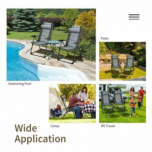 Set of 2 Patiojoy Patio Folding Dining Chair with Ottoman Set Recliner Adjustable-Gray-4