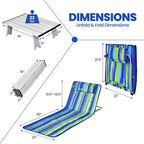 3 Pieces Beach Lounge Chair Mat Set 2 Adjustable Lounge Chairs with Table Stripe-Stripe-5
