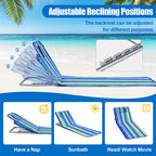 3 Pieces Beach Lounge Chair Mat Set 2 Adjustable Lounge Chairs with Table Stripe-Stripe-3