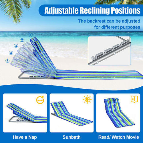 3 Pieces Beach Lounge Chair Mat Set 2 Adjustable Lounge Chairs with Table Stripe-Stripe-3