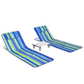 3 Pieces Beach Lounge Chair Mat Set 2 Adjustable Lounge Chairs with Table Stripe-Stripe-0
