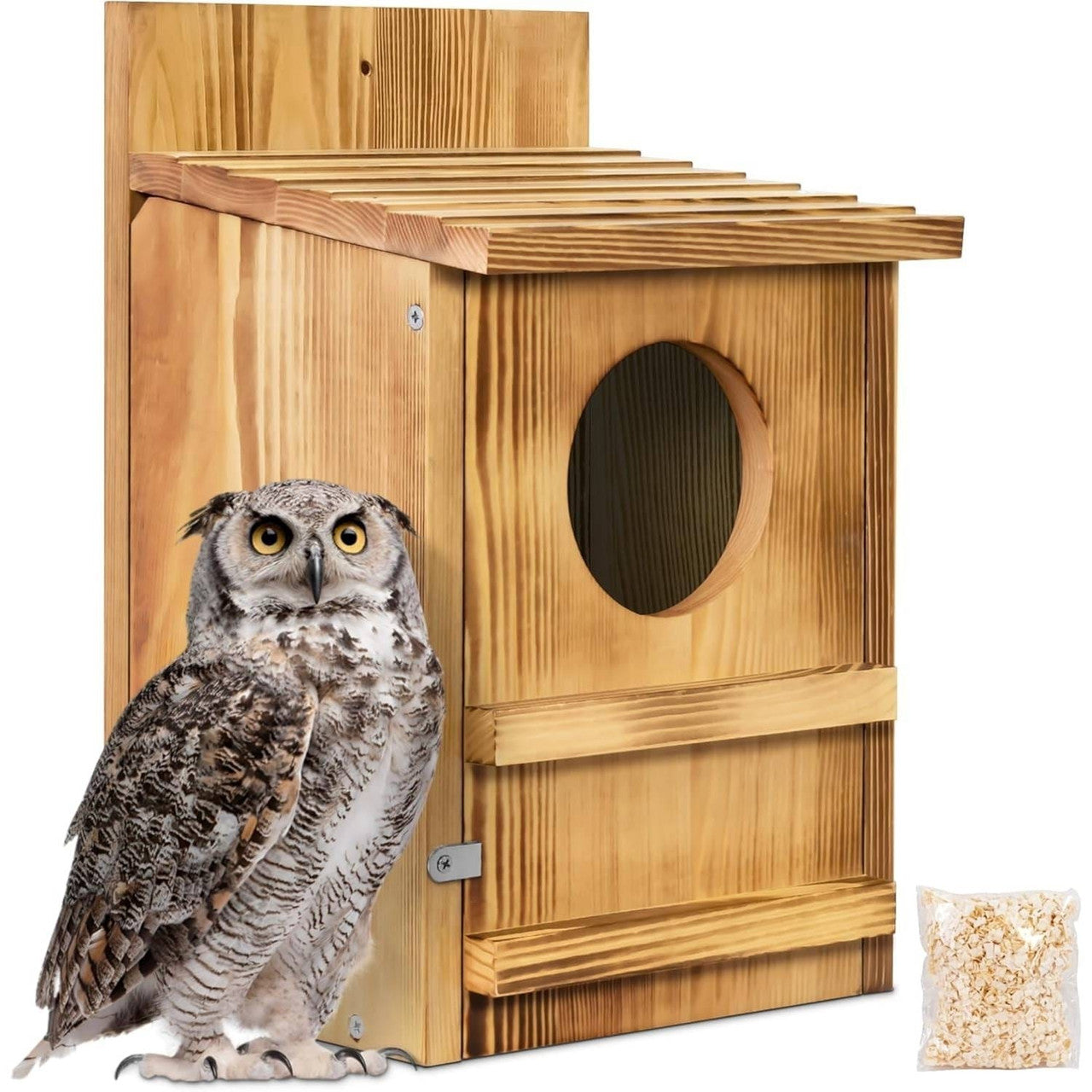 Outdoor Wooden Screech Owl BirdHouse for Mounting - Easy to Assemble-1
