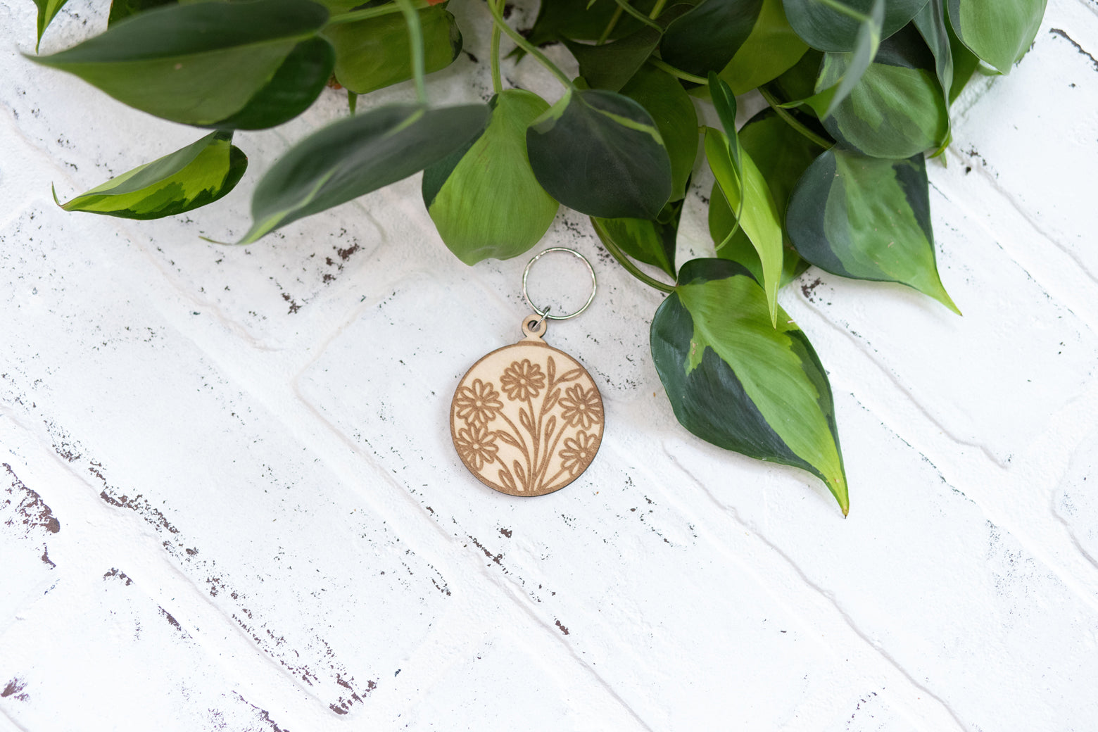 Floral Wooden Keychain | Handmade Flower Key Ring — Plant Lady Gift