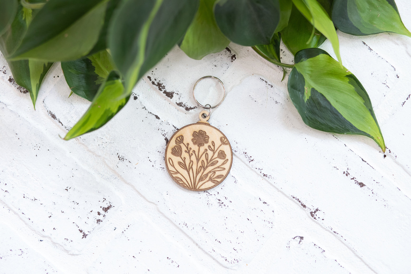 Floral Wooden Keychain | Handmade Flower Key Ring — Plant Lady Gift