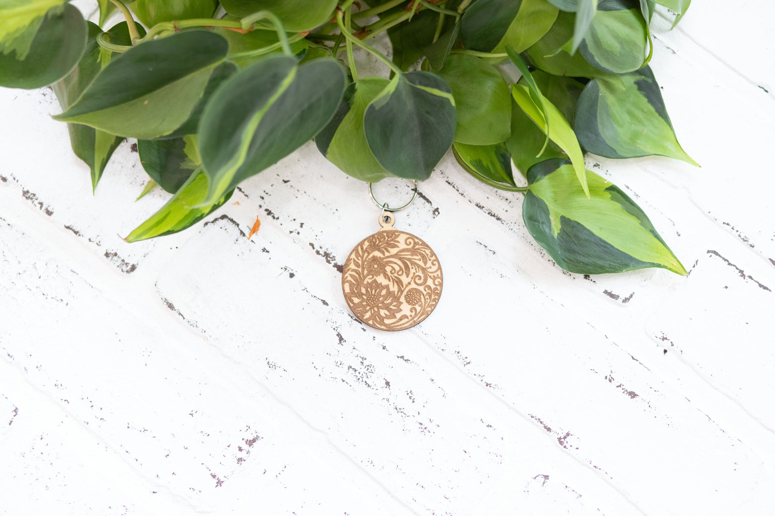 Floral Wooden Keychain | Handmade Flower Key Ring — Plant Lady Gift