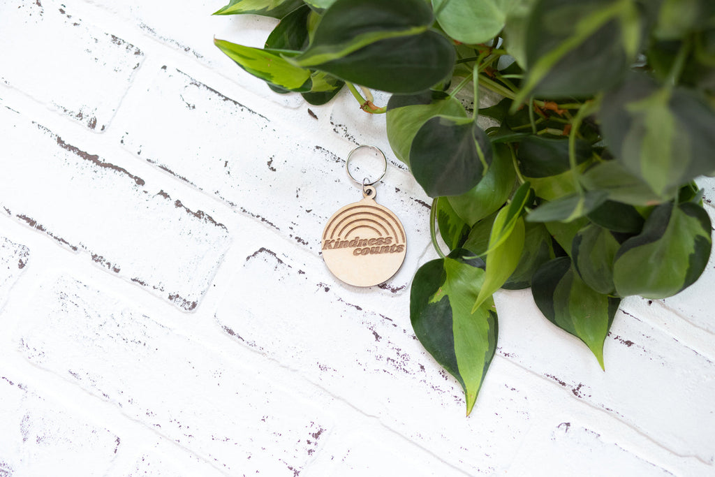 Kindness Counts Keychain, Wooden Keychain, There is Power in Kindness Key Ring with Hearts-3