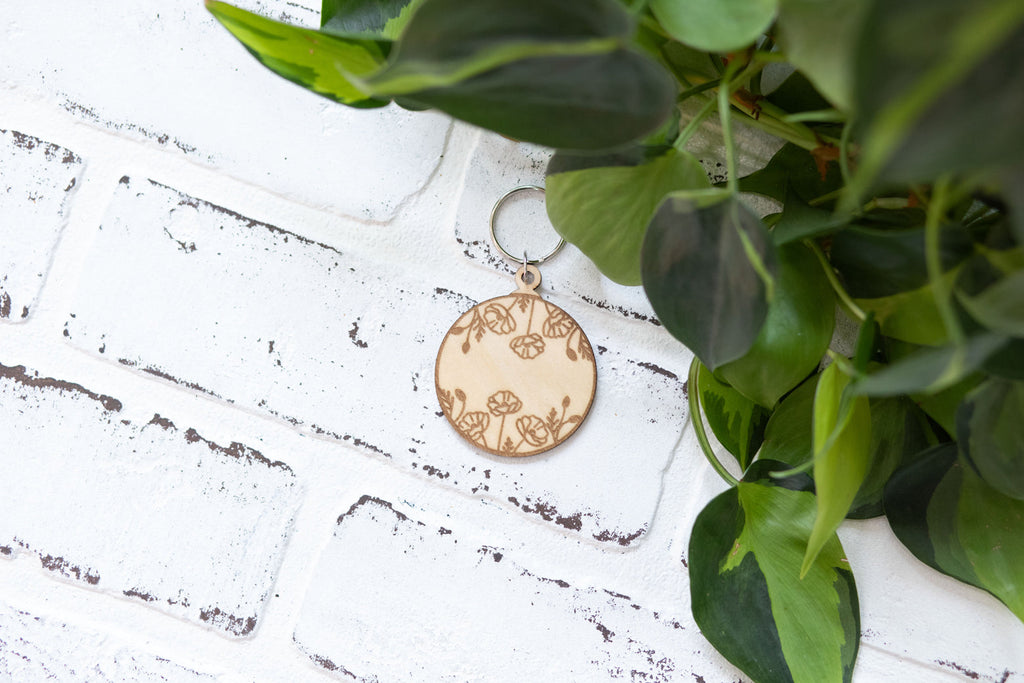 Floral Wooden Keychain | Handmade Flower Key Ring — Plant Lady Gift