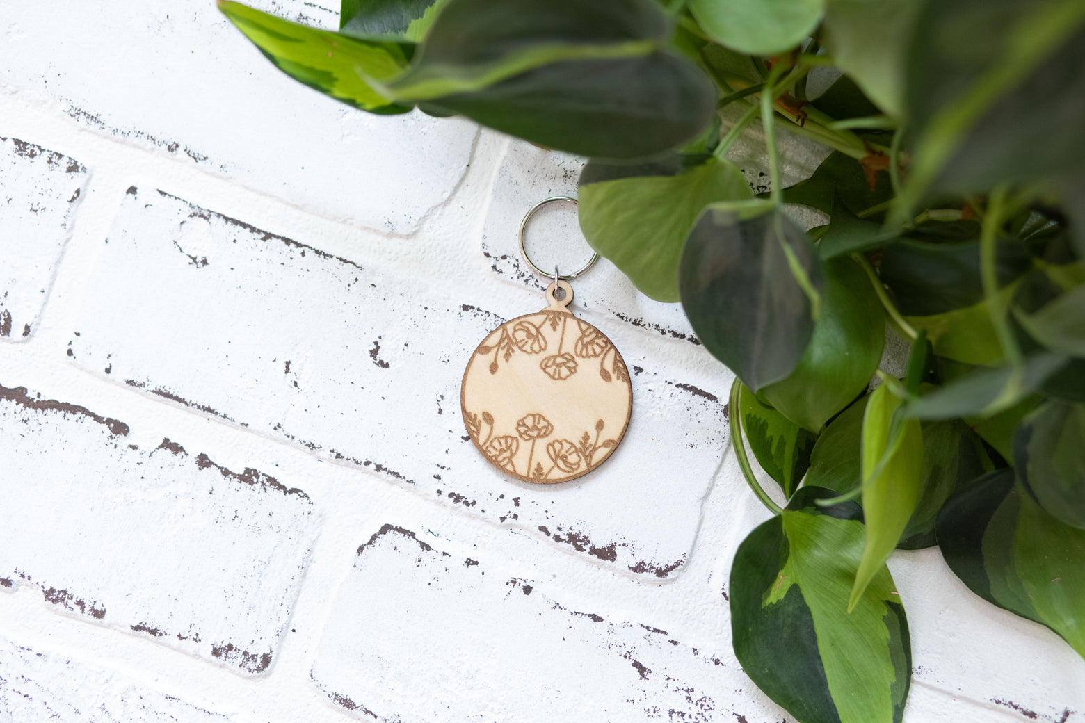 Floral Wooden Keychain | Handmade Flower Key Ring — Plant Lady Gift