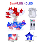 American Flag LED String Lights | Red White & Blue, Battery & USB, Remote Control