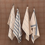 Farmhouse Kitchen Towel Set of 4 – 100% Upcycled Cotton, Natural & Denim