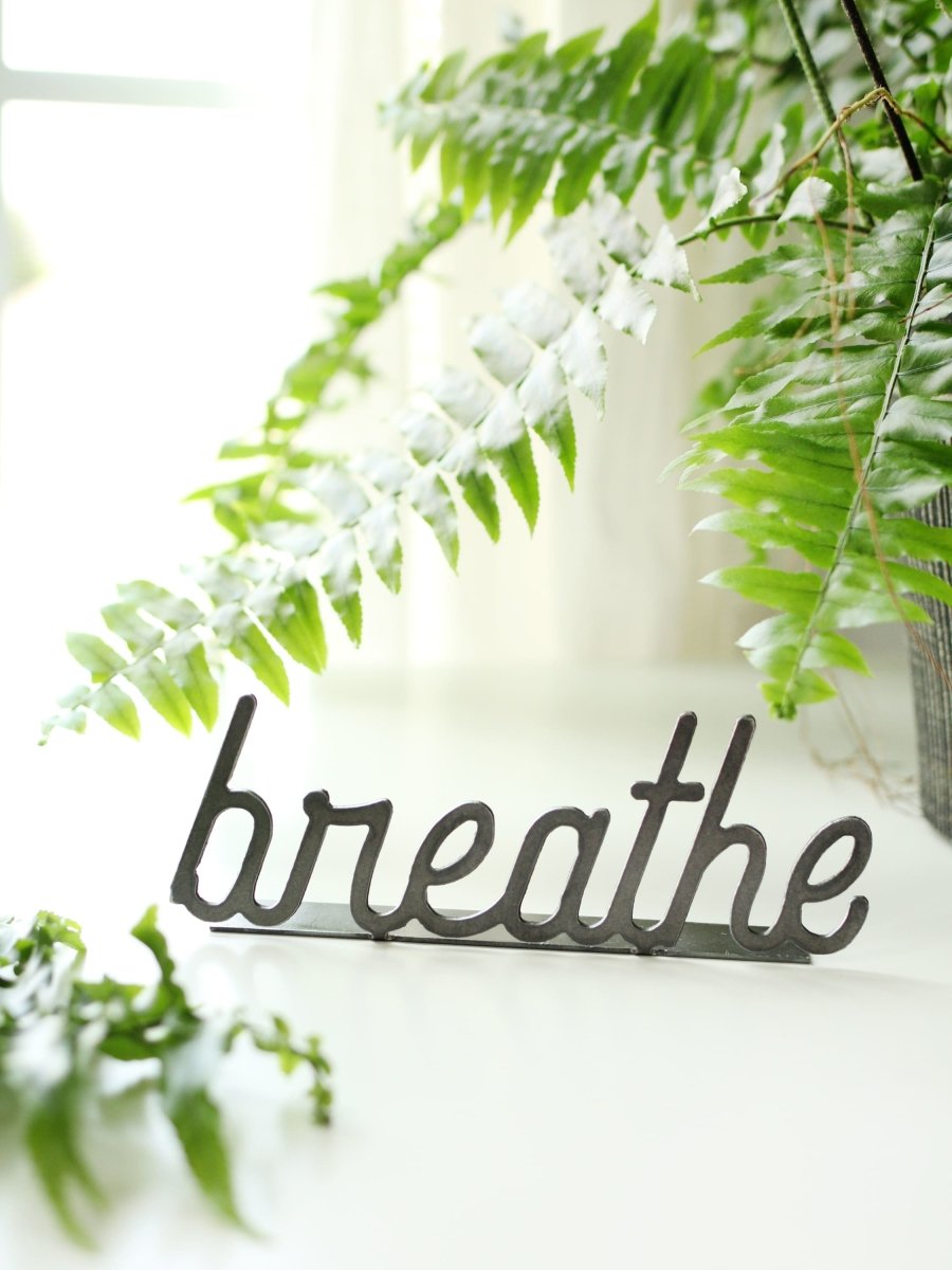 Breathe Metal Word Sign | Plasma Cut Steel Desk & Home Decor