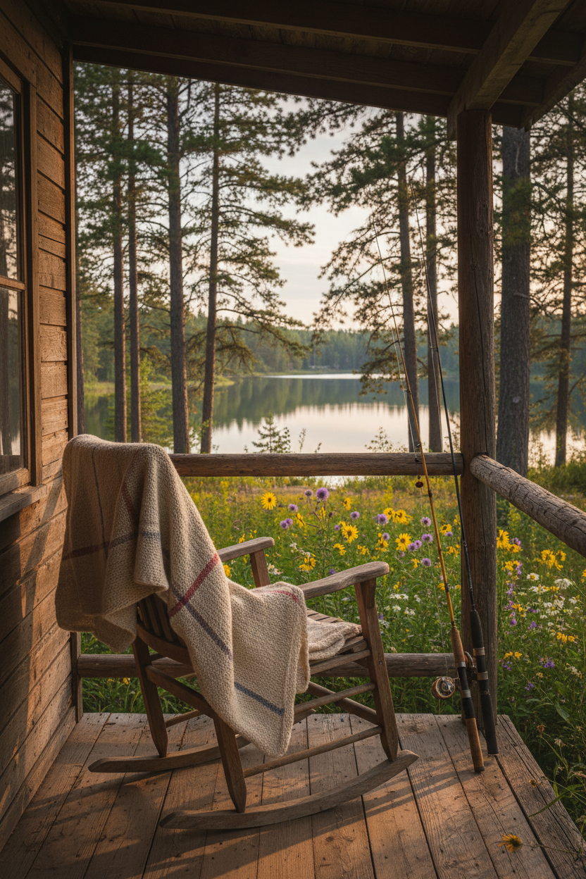 Cabin Porch with Fishing Poles