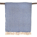 Cara Cotton Throw Blanket with Fringe – Blue | Handmade by The Nascent, 50"x70"