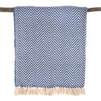 Cara Cotton Throw Blanket with Fringe – Blue | Handmade by The Nascent, 50"x70"
