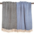 Cara Cotton Throw Blanket with Fringe – Blue | Handmade by The Nascent, 50"x70"