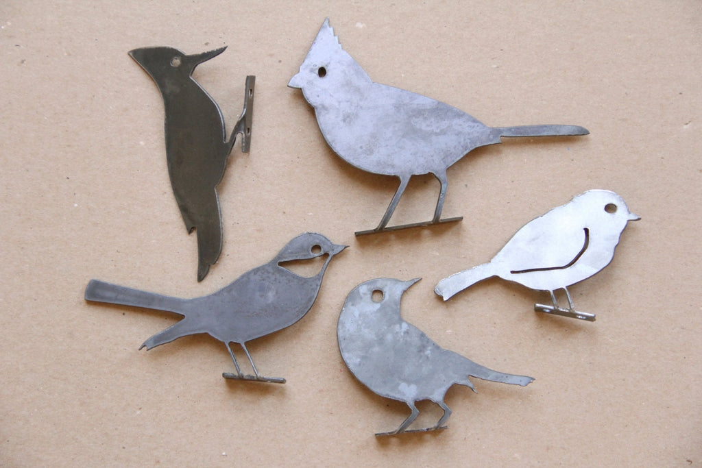 Mockingbird & Robin Metal Bird Statue | Plasma Cut Steel Garden Decor