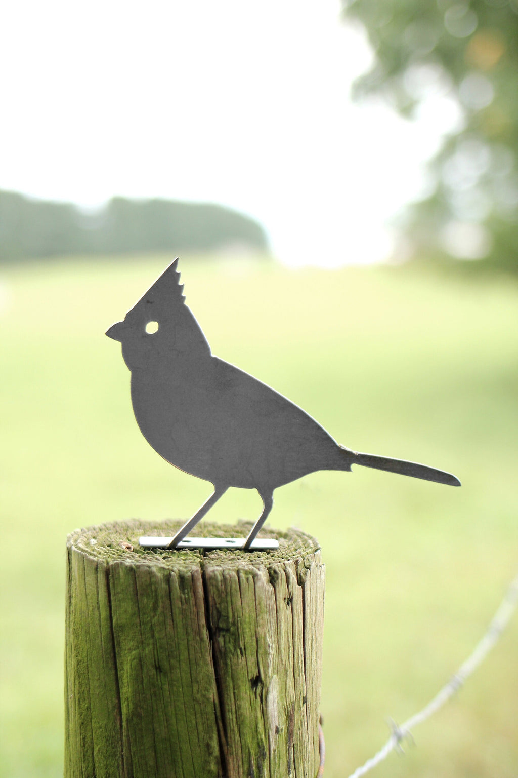 Metal Cardinal Garden Statue – Handmade Plasma Cut Steel, 6.5" Outdoor Bird Decor