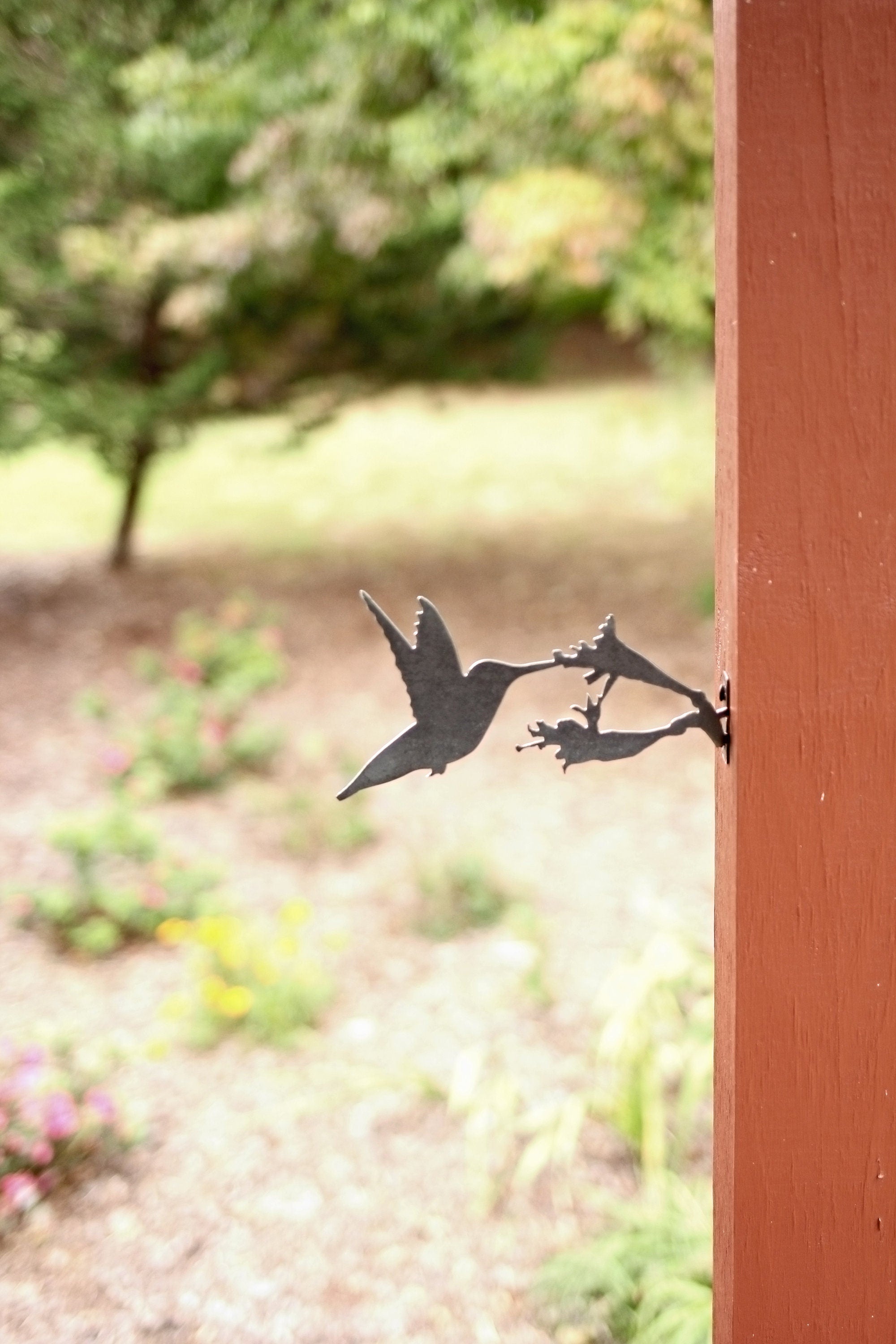 Metal Hummingbird Garden Statue – Handmade Plasma Cut Steel, 8.5" Outdoor Decor