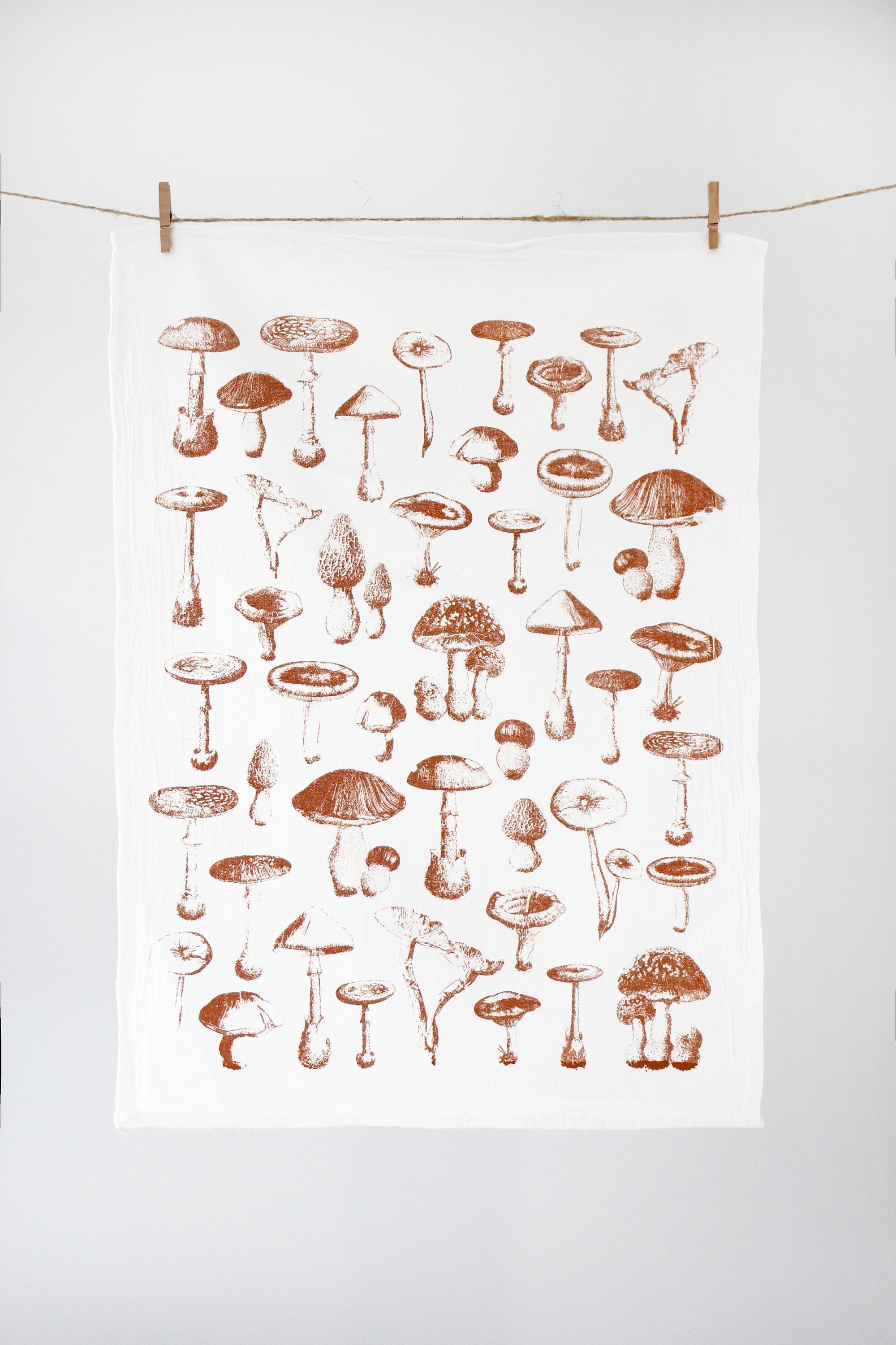 Mushroom Pattern Tea Towel – Watercolor Print, Cotton | Made in USA by Highland Ridge Decor