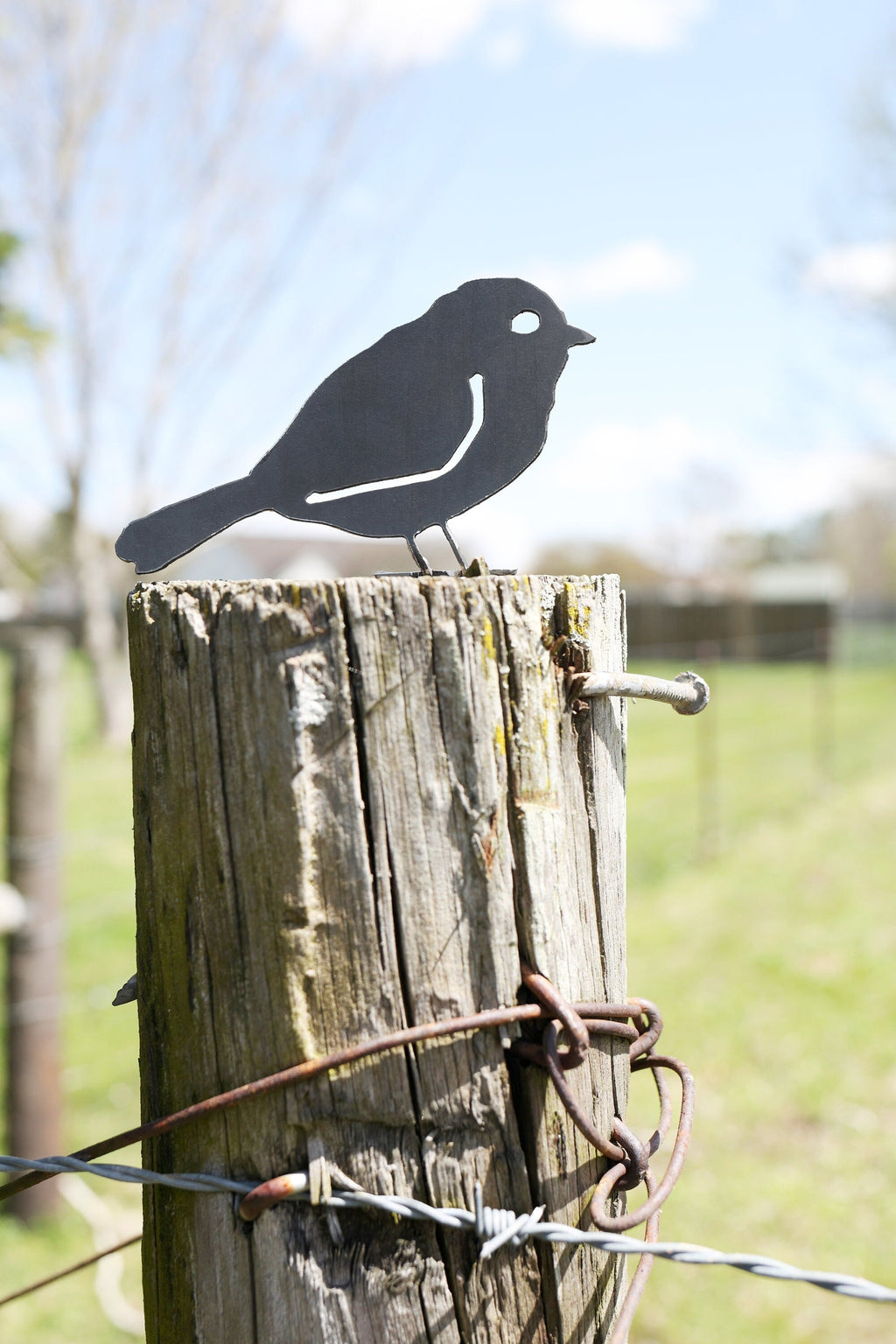 Chickadee Metal Bird Statue | Plasma Cut Steel Garden & Fence Decor