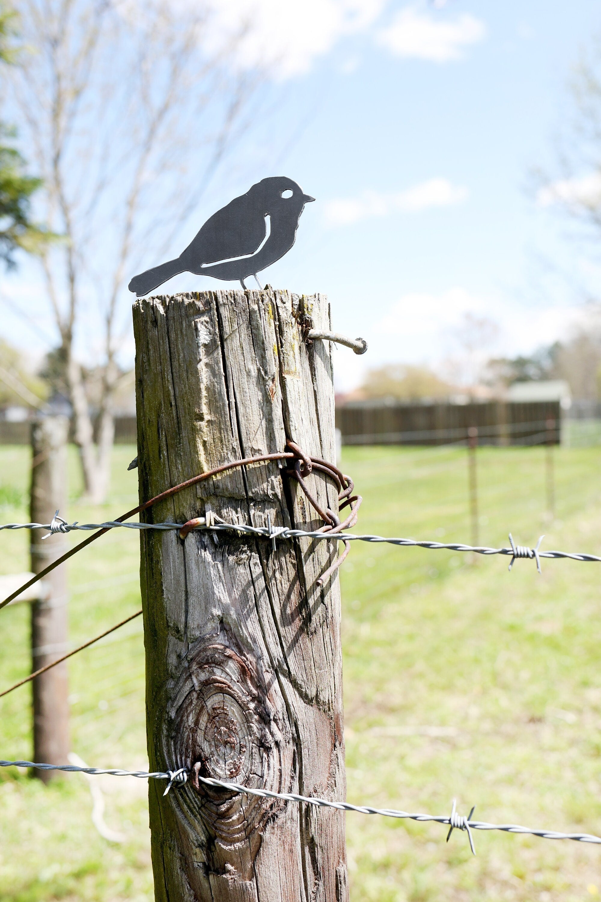 Chickadee Metal Bird Statue | Plasma Cut Steel Garden & Fence Decor