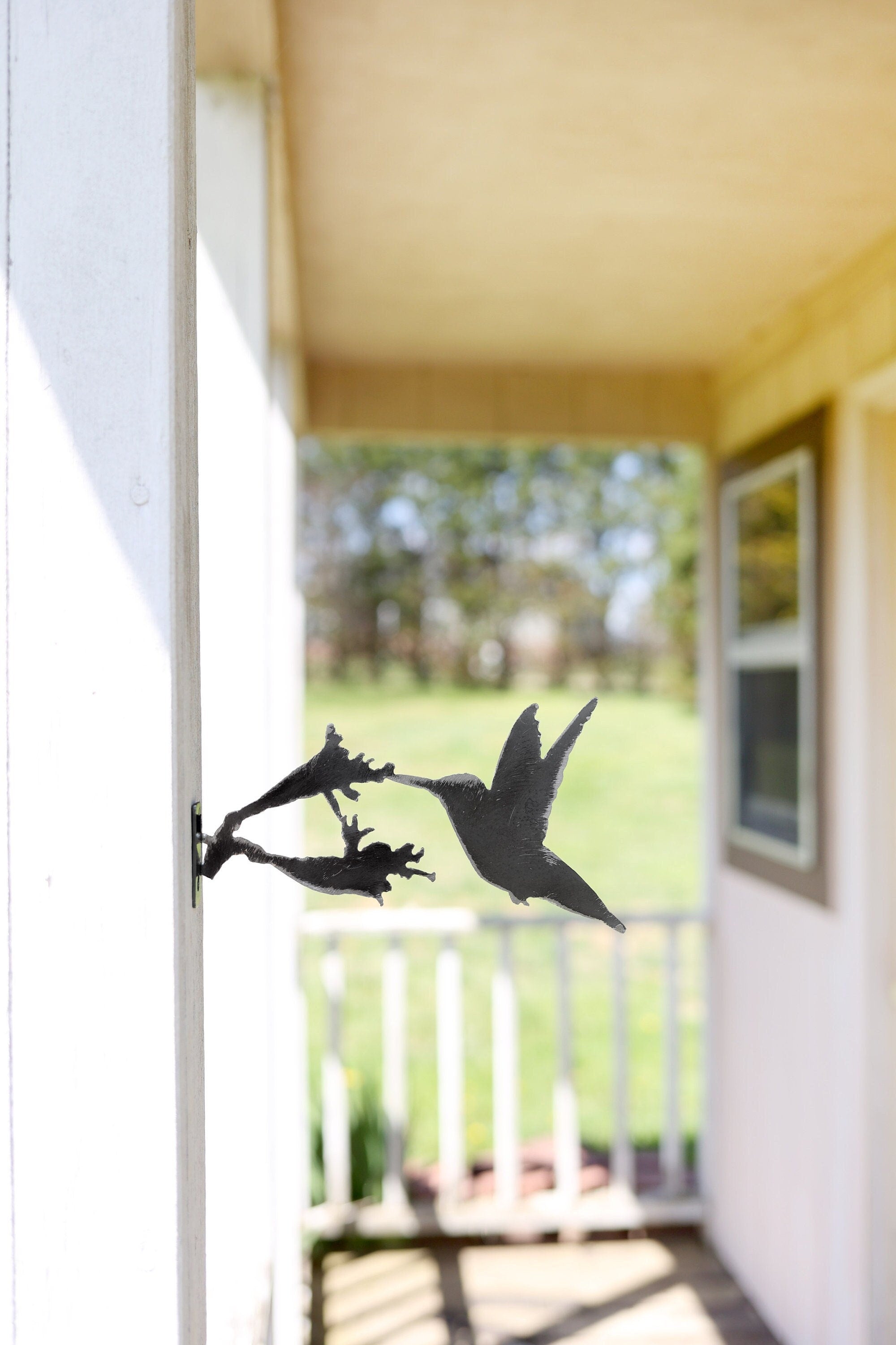 Metal Hummingbird Garden Statue – Handmade Plasma Cut Steel, 8.5" Outdoor Decor