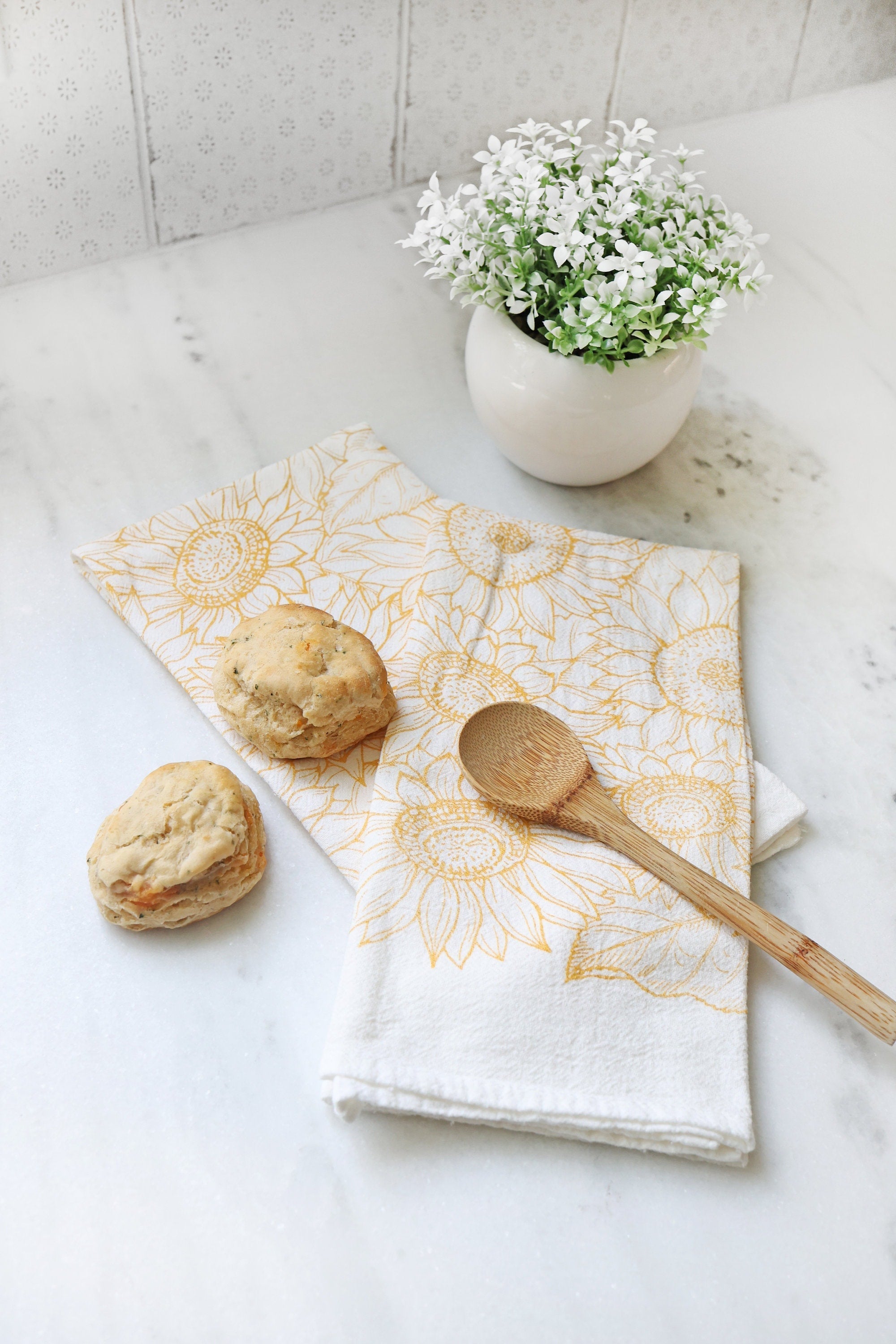 Sunflower Garden Tea Towel – Watercolor Print, Cotton | Made in USA by Highland Ridge Decor