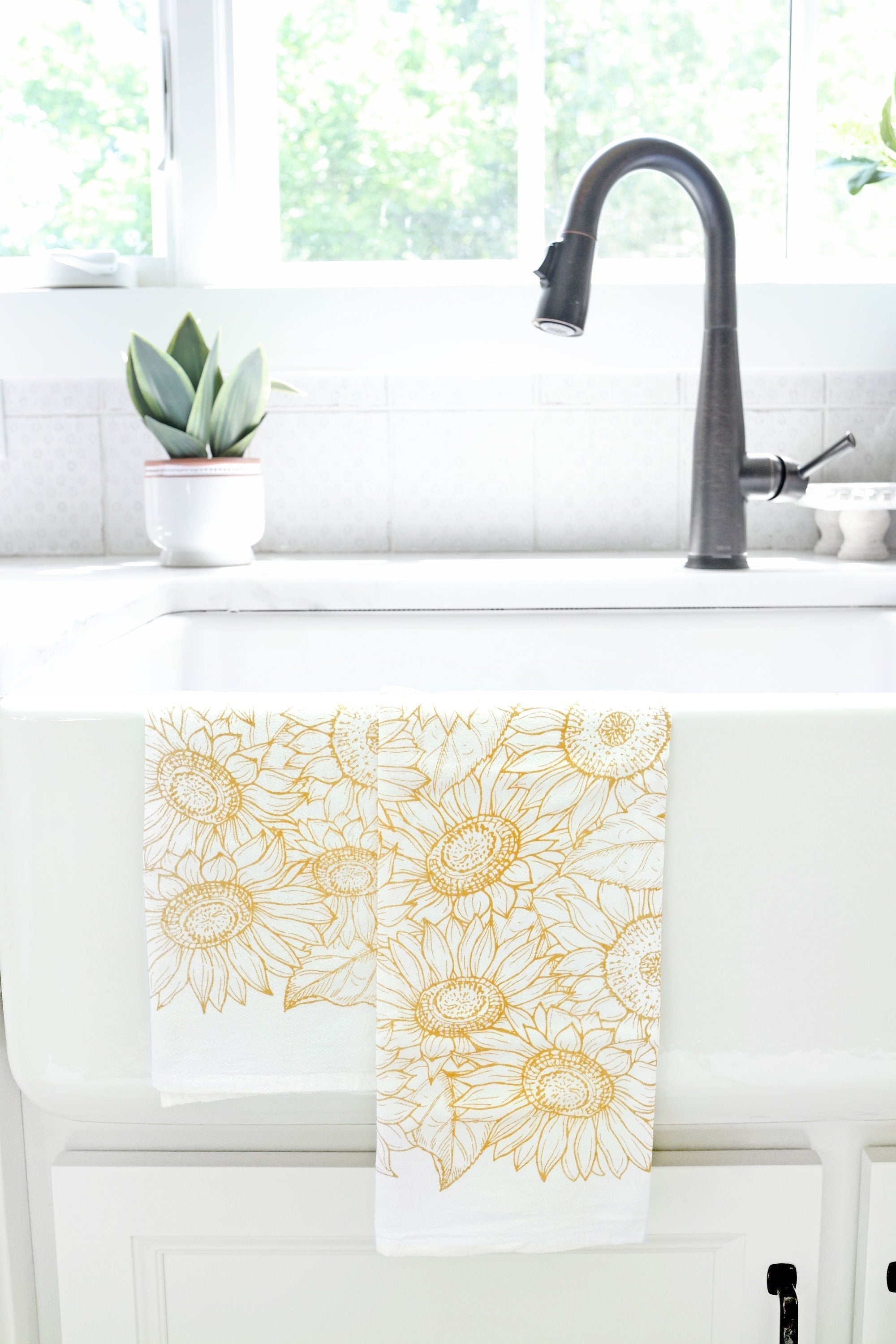 Sunflower Garden Tea Towel – Watercolor Print, Cotton | Made in USA by Highland Ridge Decor