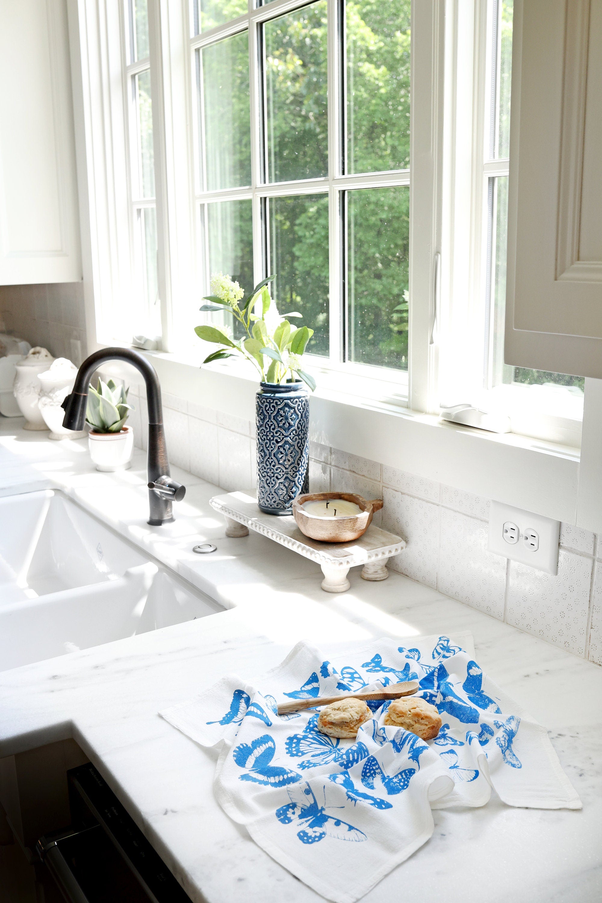 Butterfly Tea Towel Terra-cotta – Watercolor Print, Cotton | Made in USA by Highland Ridge Decor