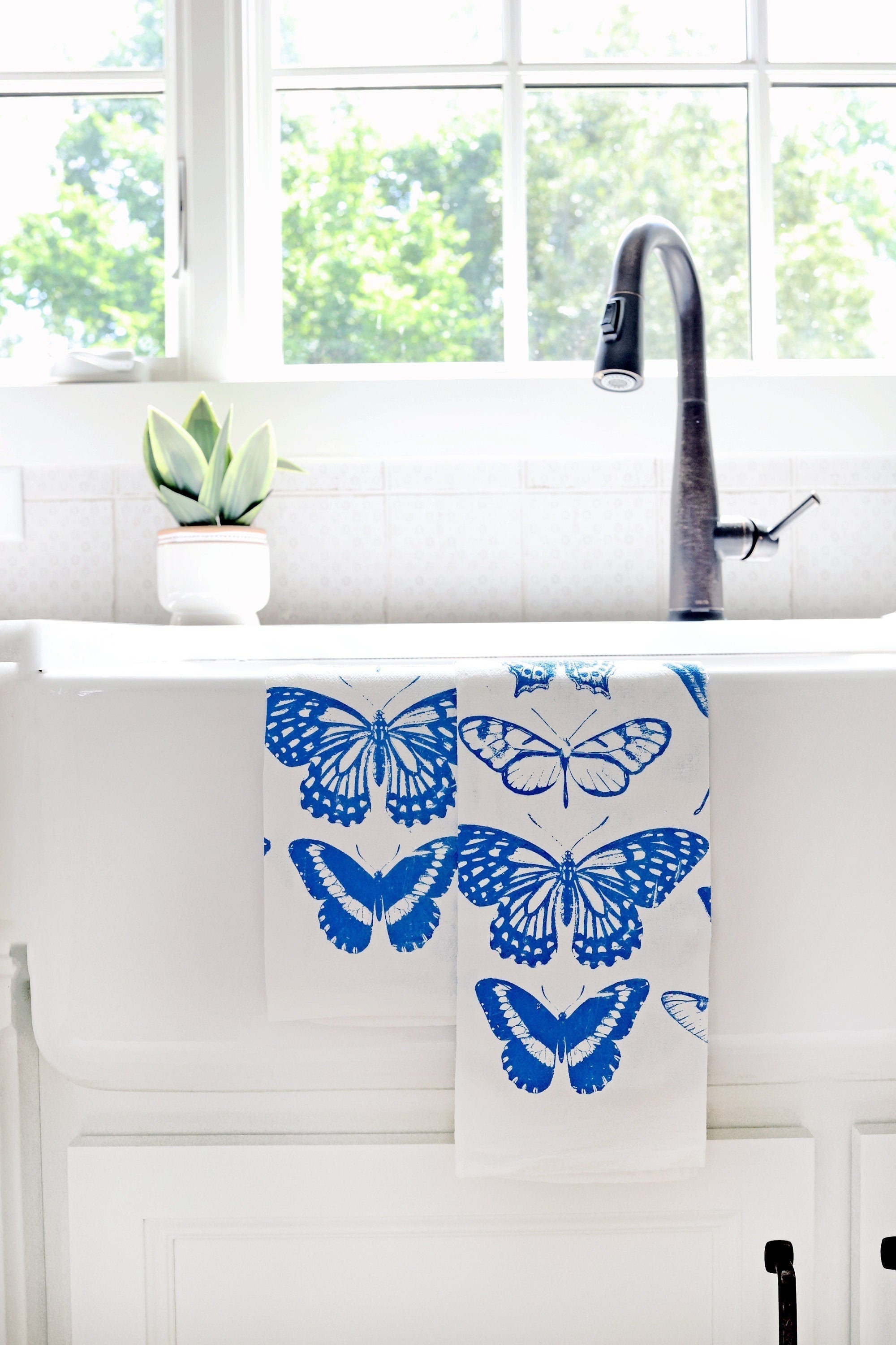Butterfly Tea Towel Terra-cotta – Watercolor Print, Cotton | Made in USA by Highland Ridge Decor