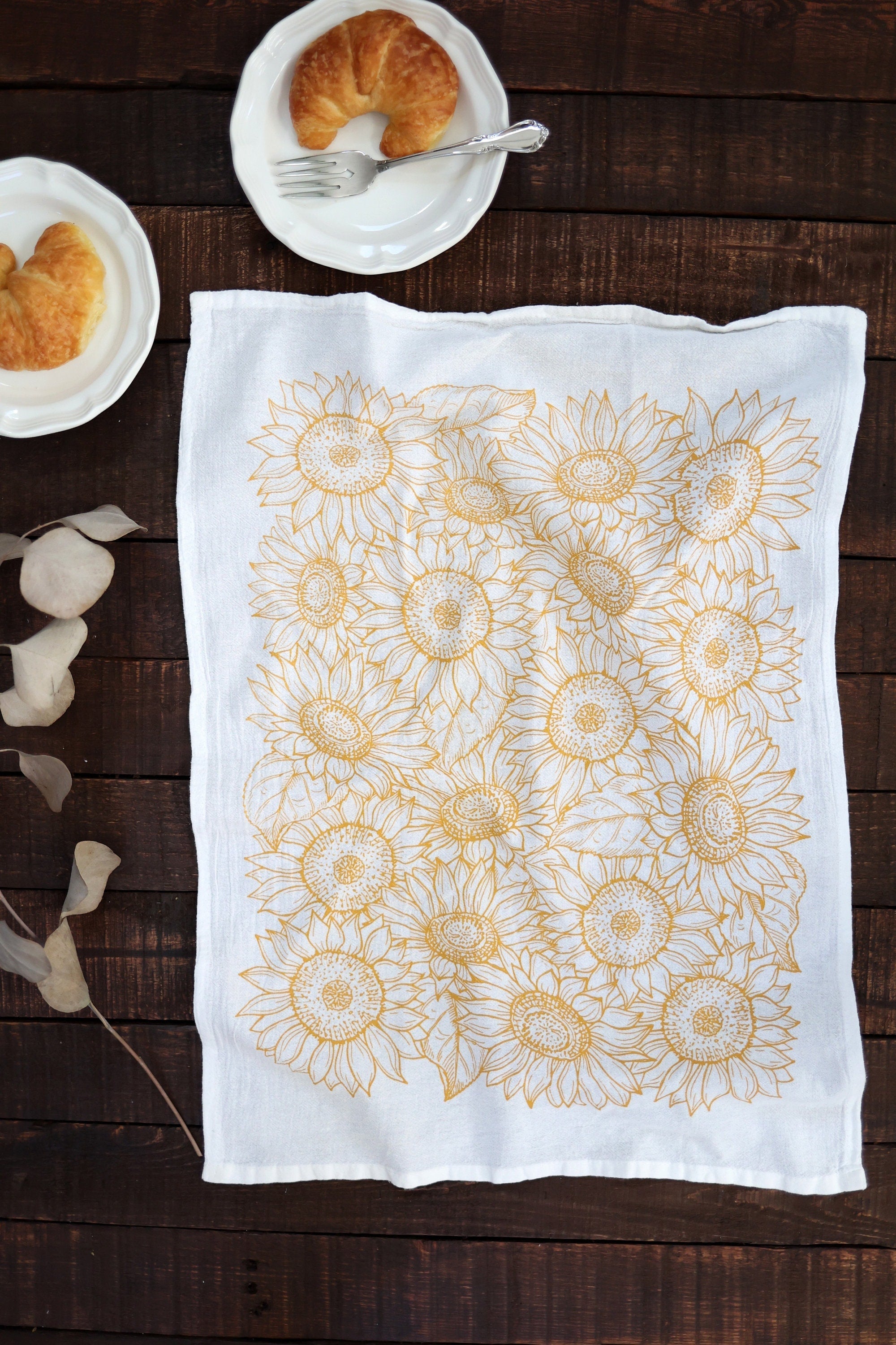 Sunflower Garden Tea Towel – Watercolor Print, Cotton | Made in USA by Highland Ridge Decor