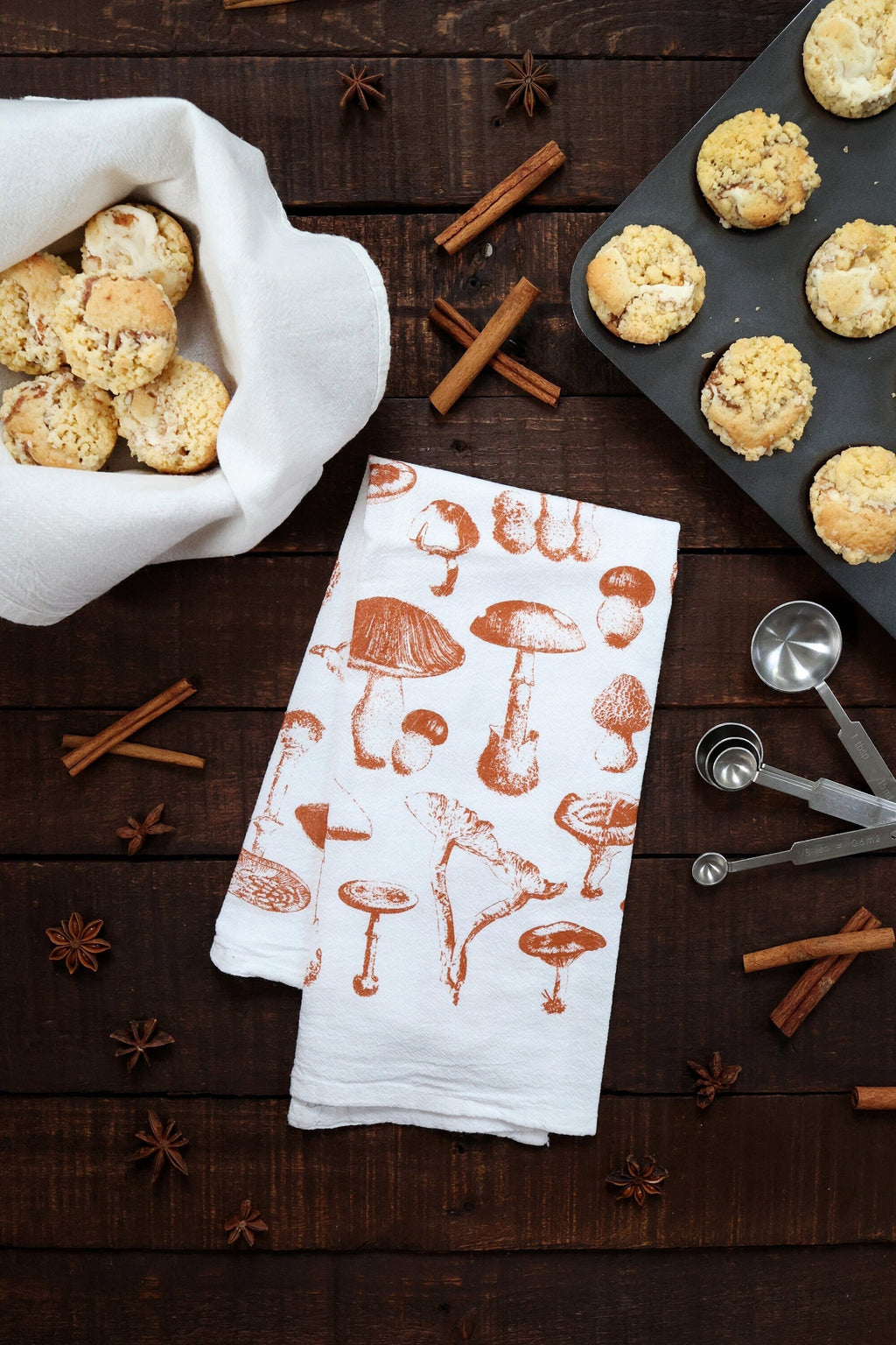 Mushroom Pattern Tea Towel – Watercolor Print, Cotton | Made in USA by Highland Ridge Decor