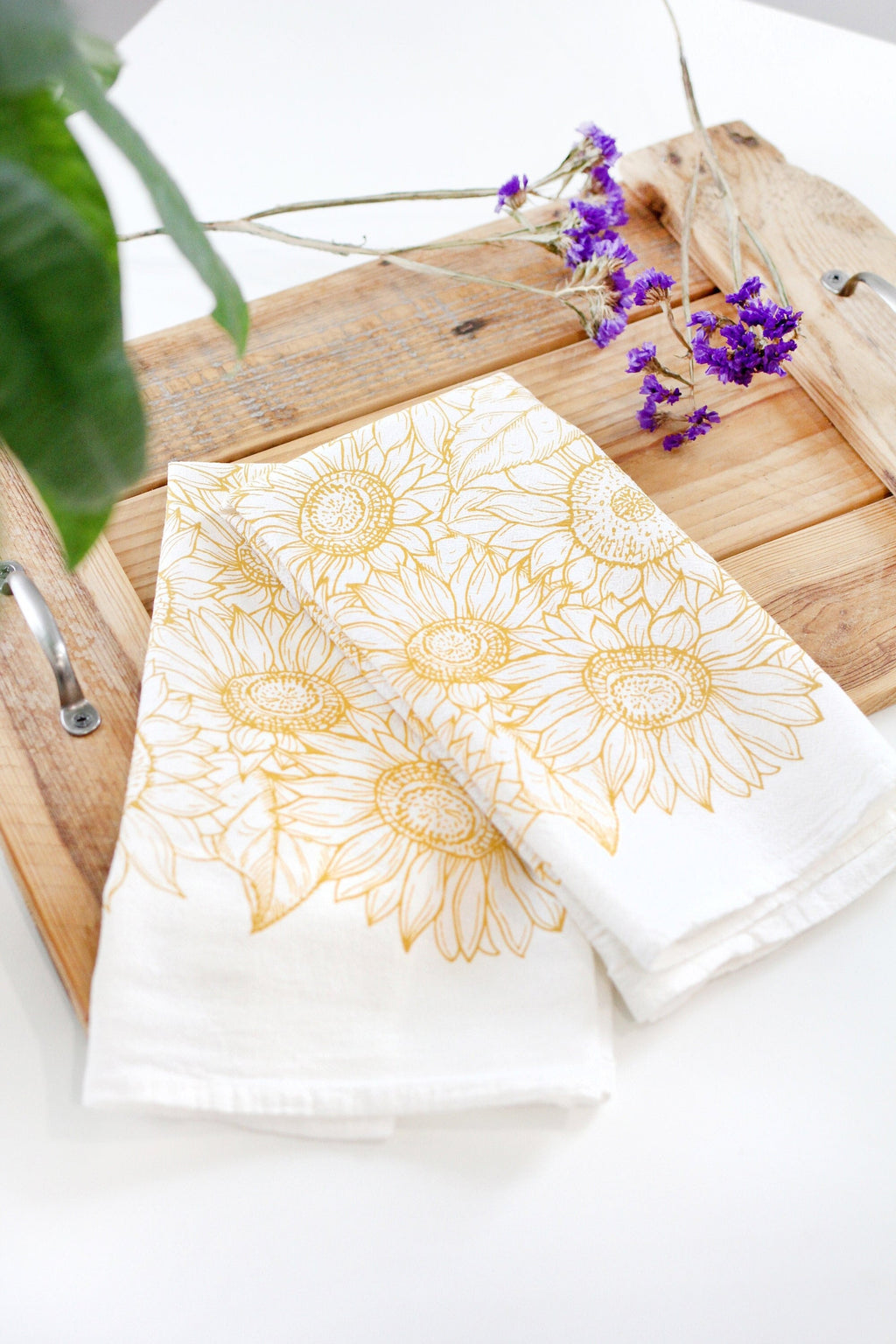 Sunflower Garden Tea Towel – Watercolor Print, Cotton | Made in USA by Highland Ridge Decor
