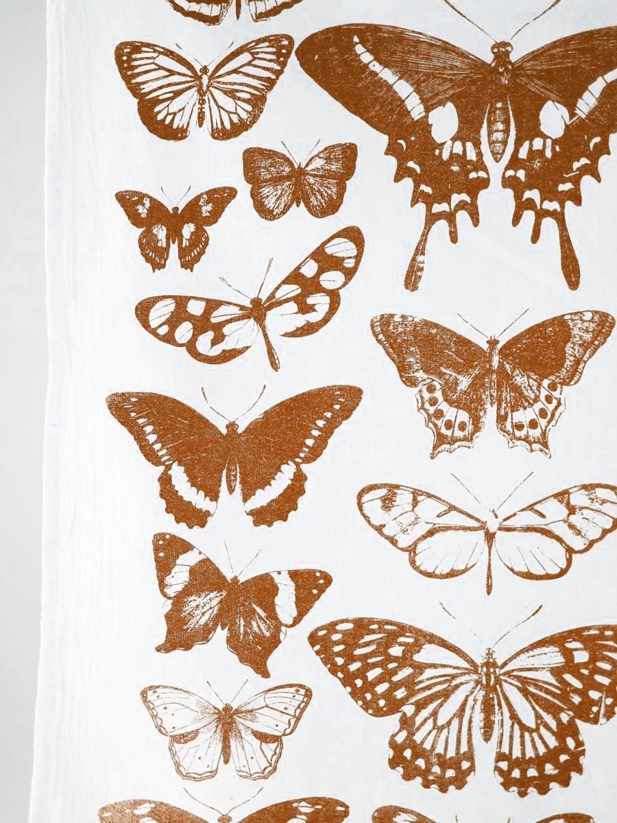 Butterfly Tea Towel Terra-cotta – Watercolor Print, Cotton | Made in USA by Highland Ridge Decor