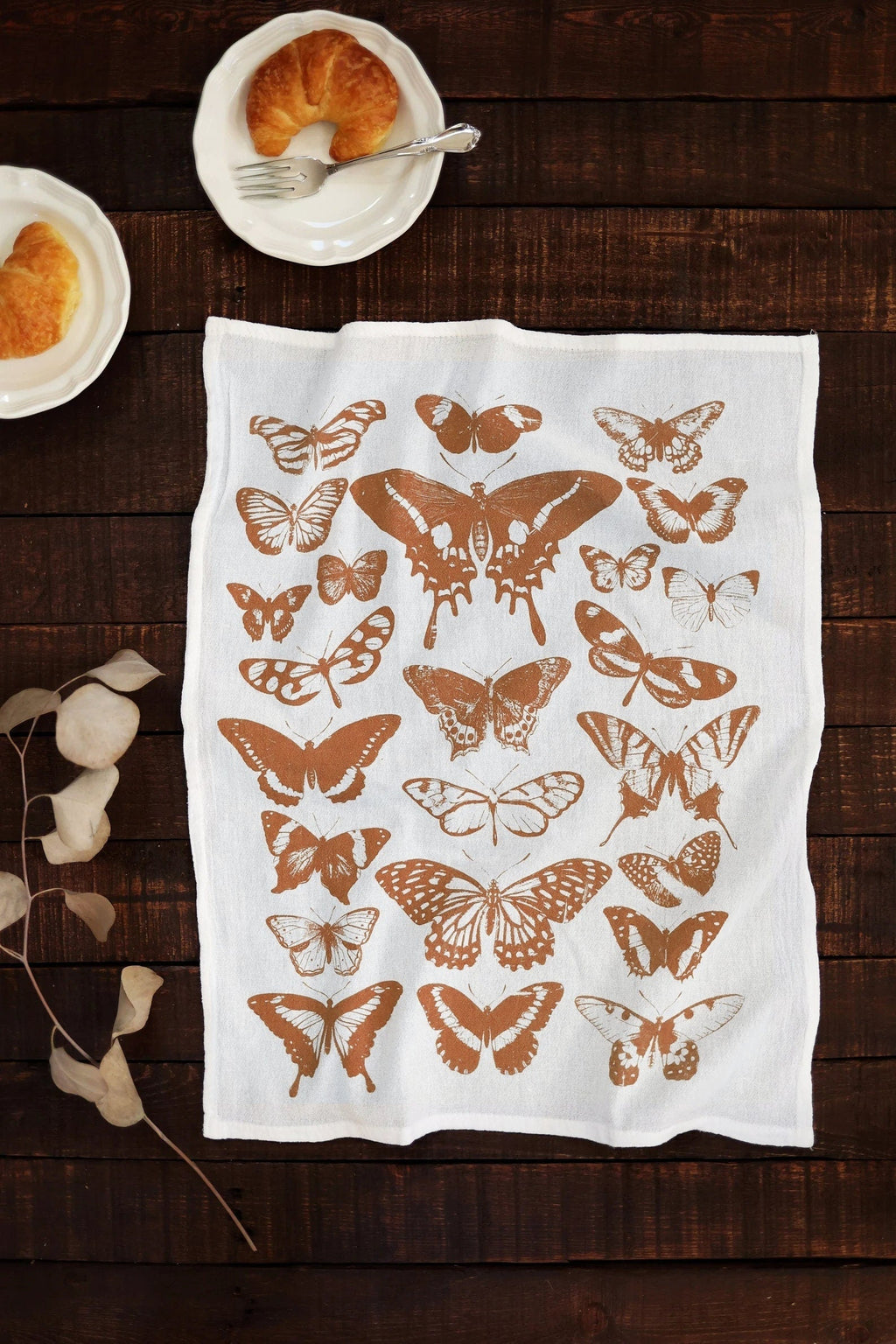 Butterfly Tea Towel Terra-cotta – Watercolor Print, Cotton | Made in USA by Highland Ridge Decor