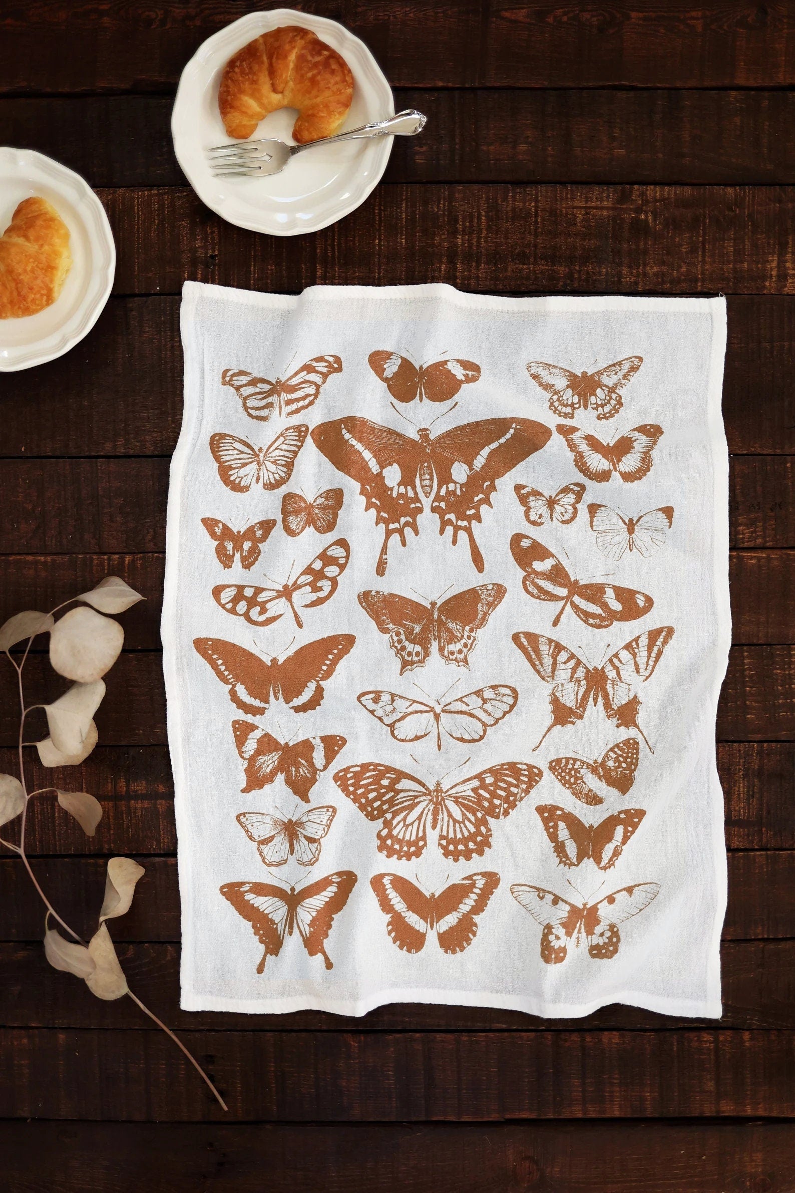 Butterfly Tea Towel Terra-cotta – Watercolor Print, Cotton | Made in USA by Highland Ridge Decor