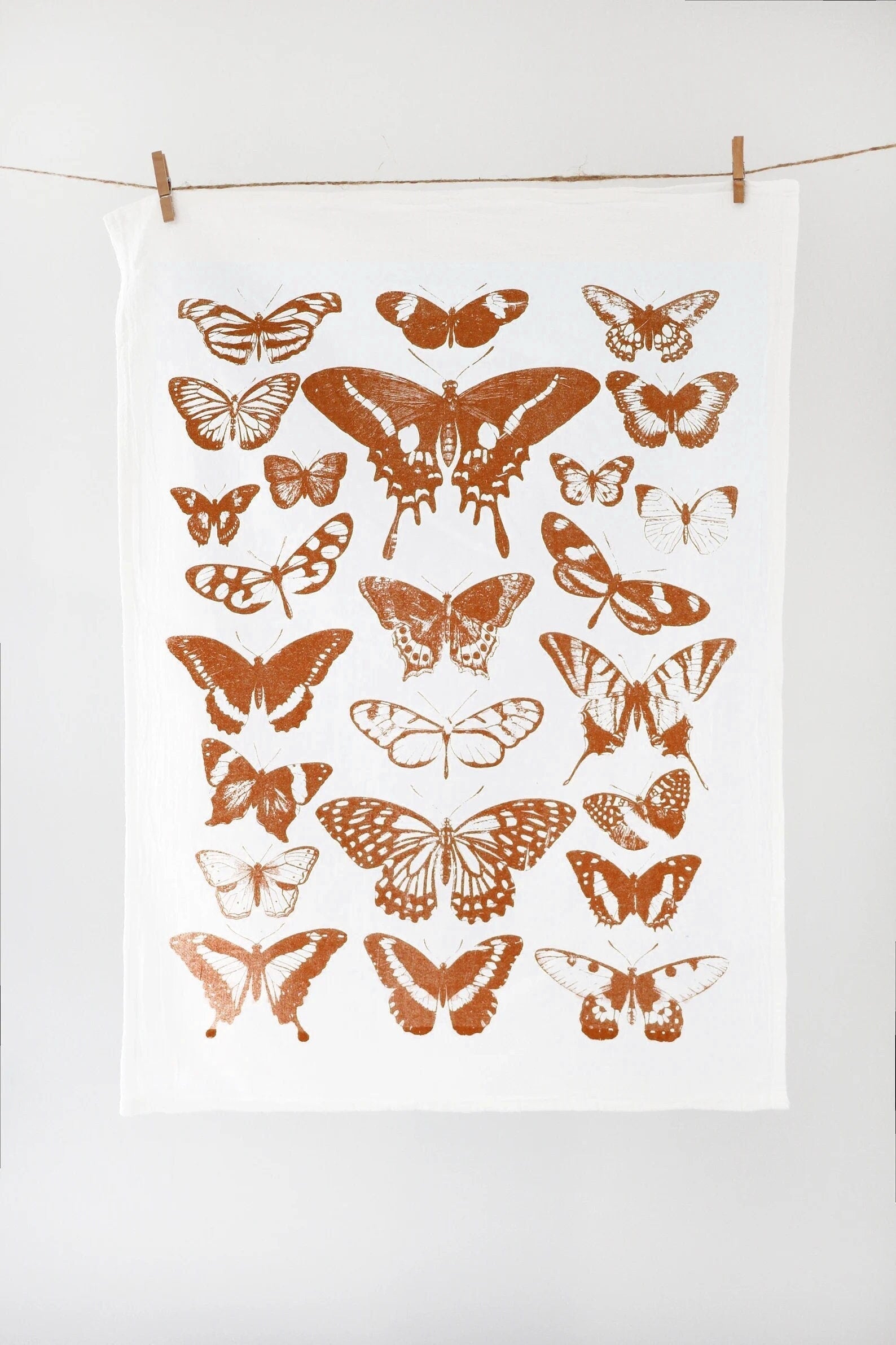 Butterfly Tea Towel Terra-cotta – Watercolor Print, Cotton | Made in USA by Highland Ridge Decor