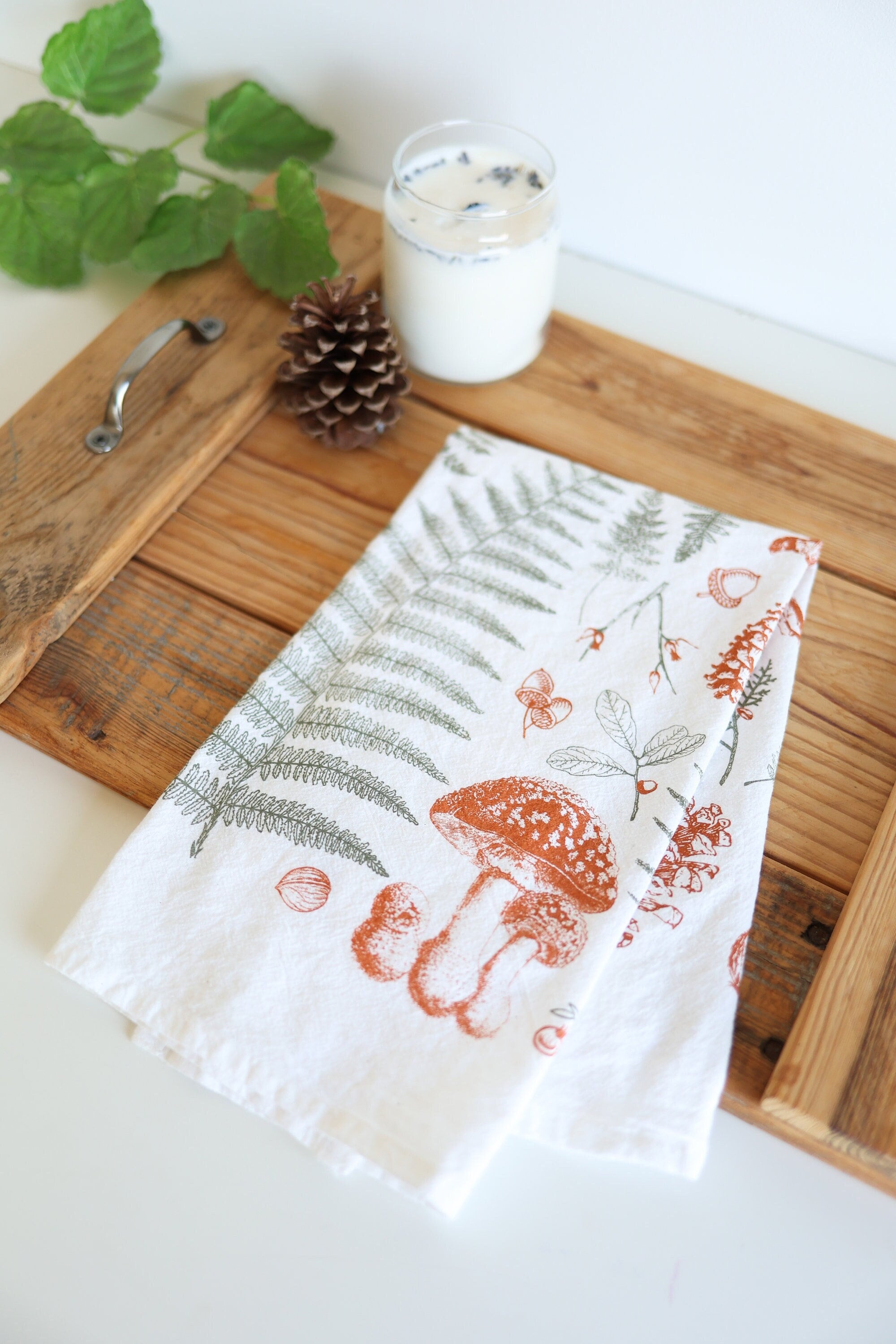 Forest Floor Tea Towel – Botanical Watercolor Kitchen Linen